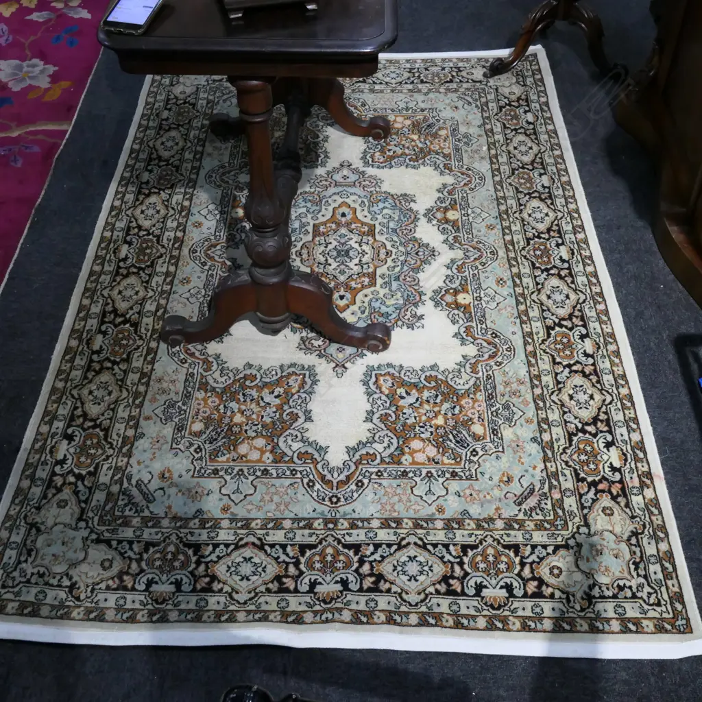 HAND KNOTTED SILK AND FINE WOOL RUG -  WORN AND REBOUND 1200 X  1900mm Image 1++