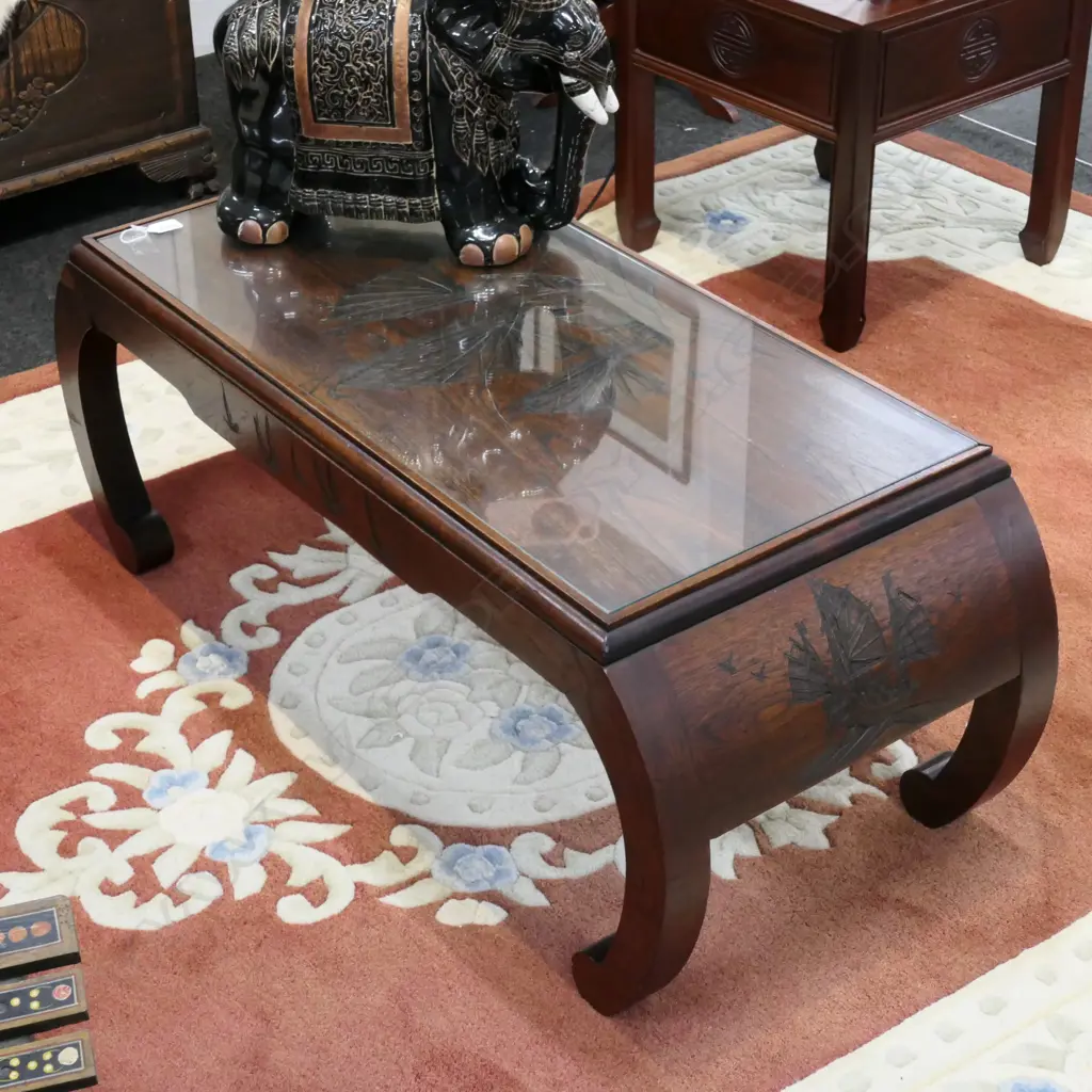 GLASS TOPPED ORIENTAL COFFEE TABLE L. 1M Image 1++