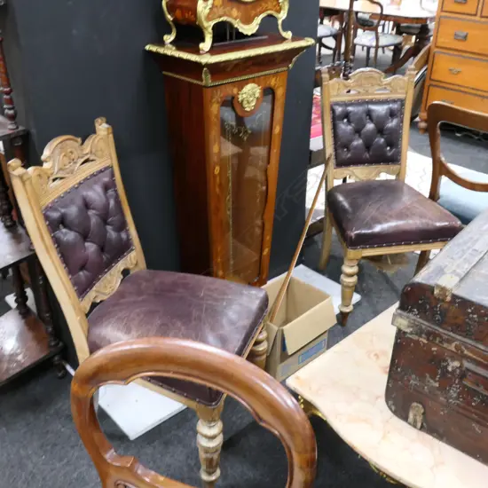PR EDWARDIAN BURGUNDY LEATHER UPHOLSTERED SIDE CHAIRS