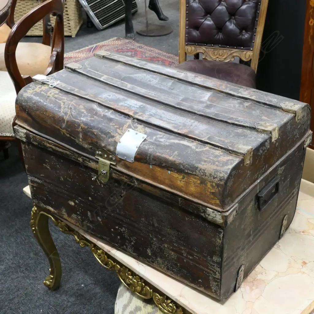 OLD TIN TRUNK SOME REPAIRS L630 MM Image 1++