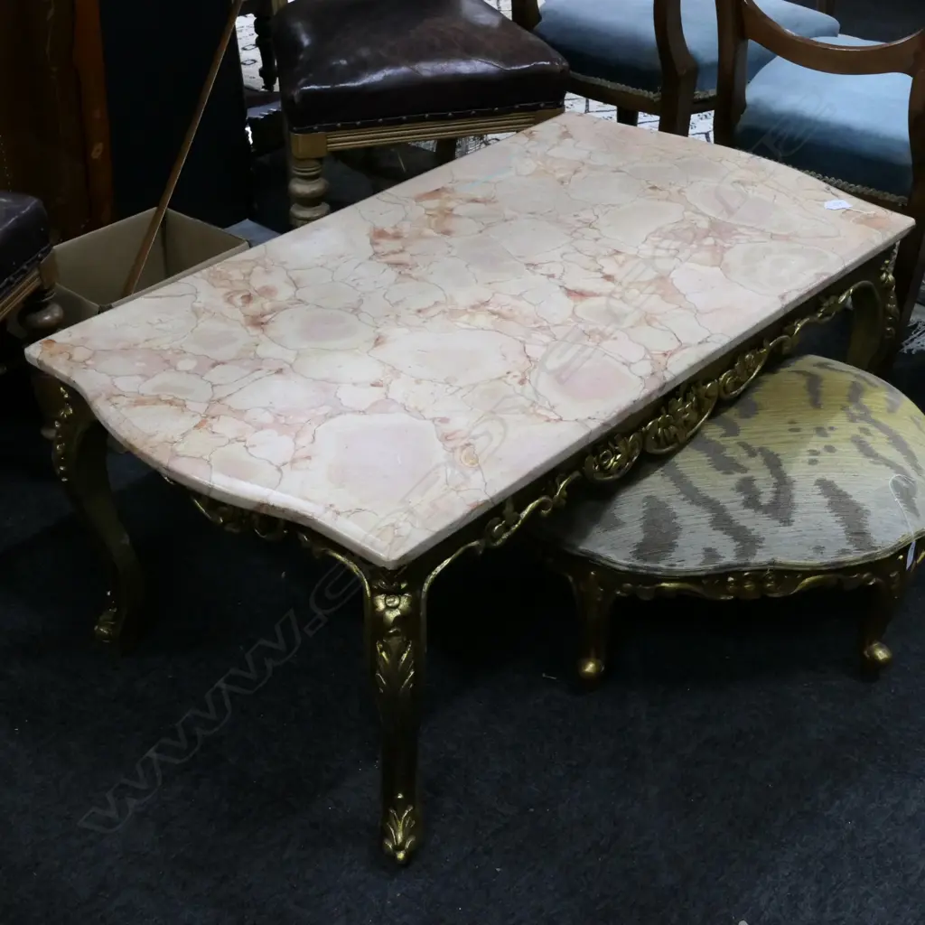 MARBLE TOPPED GILT COFFEE TABLE  Image 1++