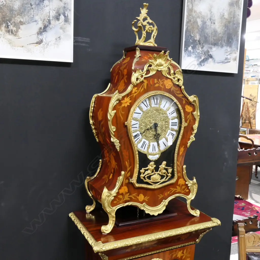 IMPRESSIVE ITALIAN INLAID ORMOLU CLOCK ON STAND Image 1++