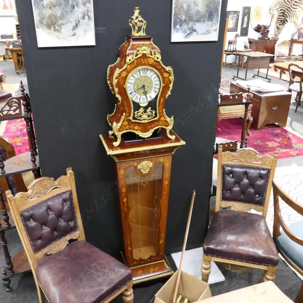 IMPRESSIVE ITALIAN INLAID ORMOLU CLOCK ON STAND Image 1++