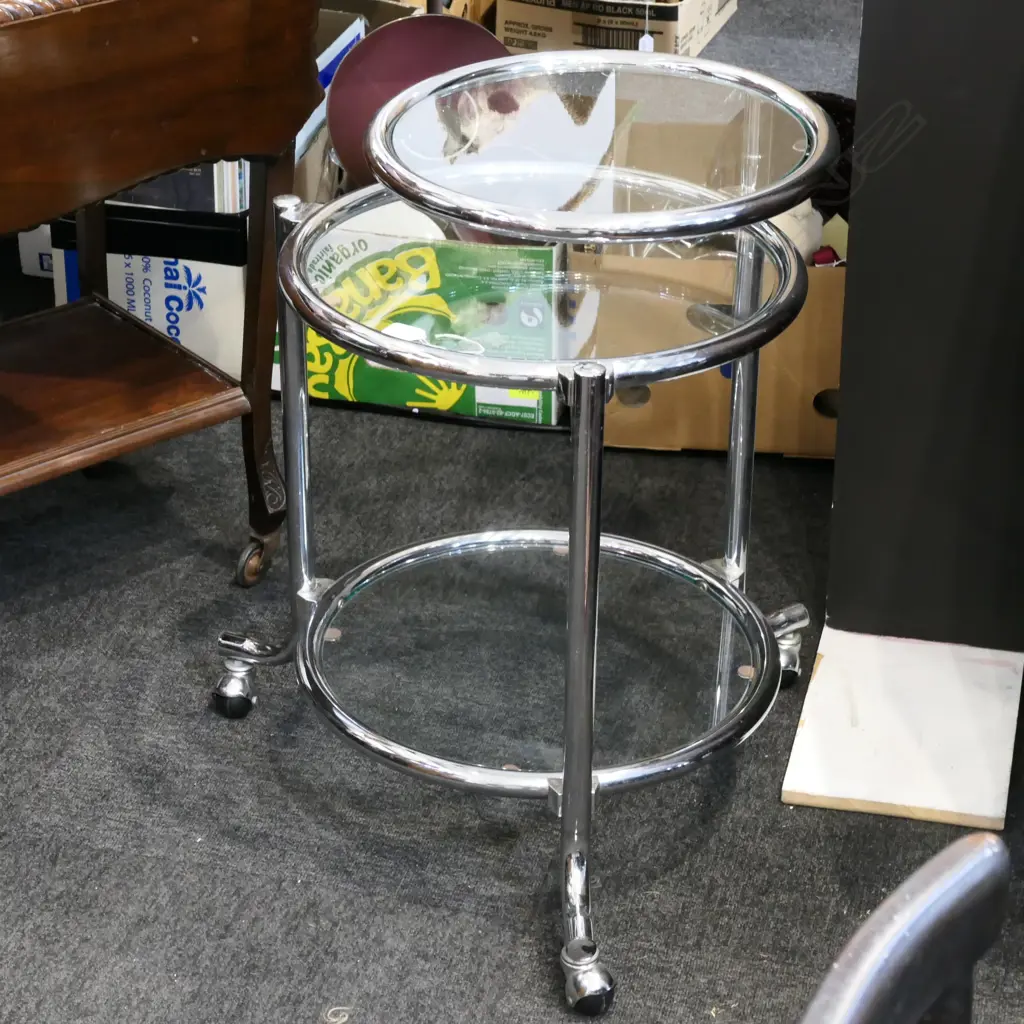 EILEEN GREY STYLE CHROME TEA TROLLEY Image 1++