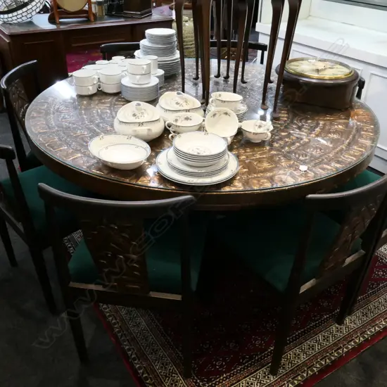 LGE CIRCULAR COPPER TOP TABLE 1530MM DIA + 8 CHAIRS 