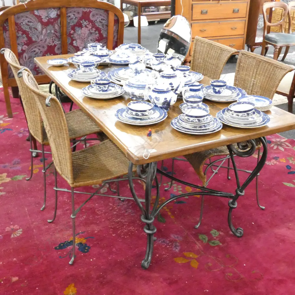 IRON BASED DINING TABLE WITH 4 CHAIRS L 1850 Image 1++