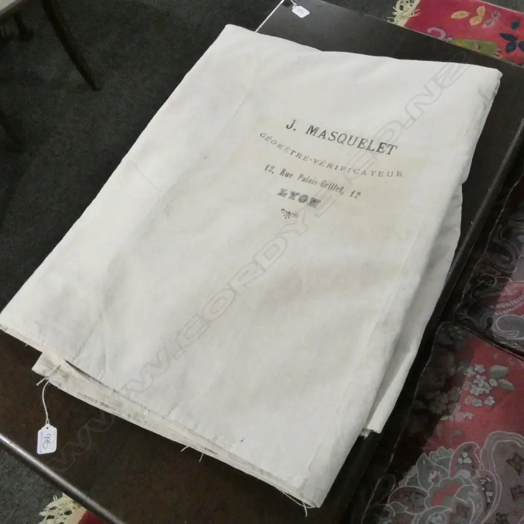 LG FRENCH HEAVY LINEN, STAMPED 'J MASQUELET...LYON', 3750 X 2660MM Image 1++