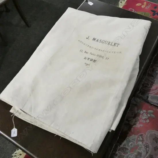 LG FRENCH HEAVY LINEN, STAMPED 'J MASQUELET...LYON', 3750 X 2660MM