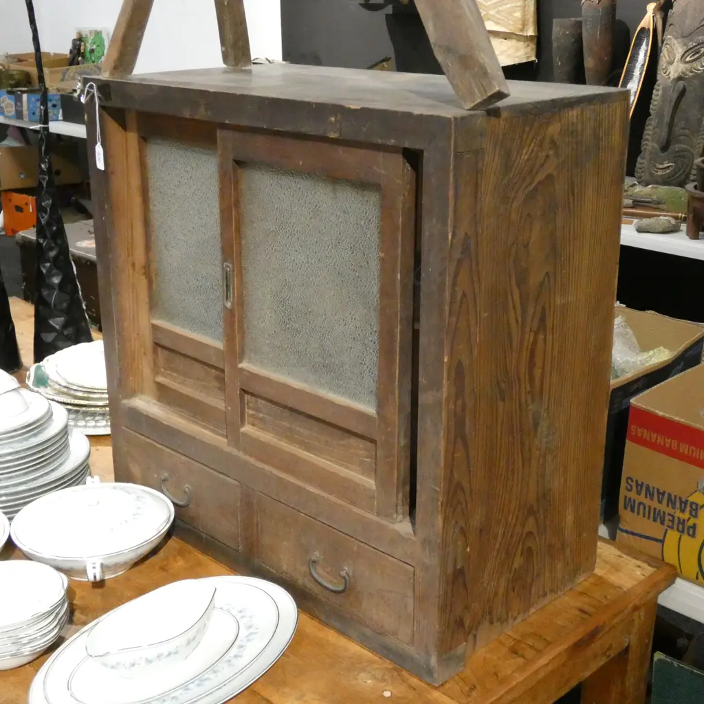 VINTAGE JAPANESE SMALL CHEST LARGE SLIDING DOORS H. 650MM Image 1++