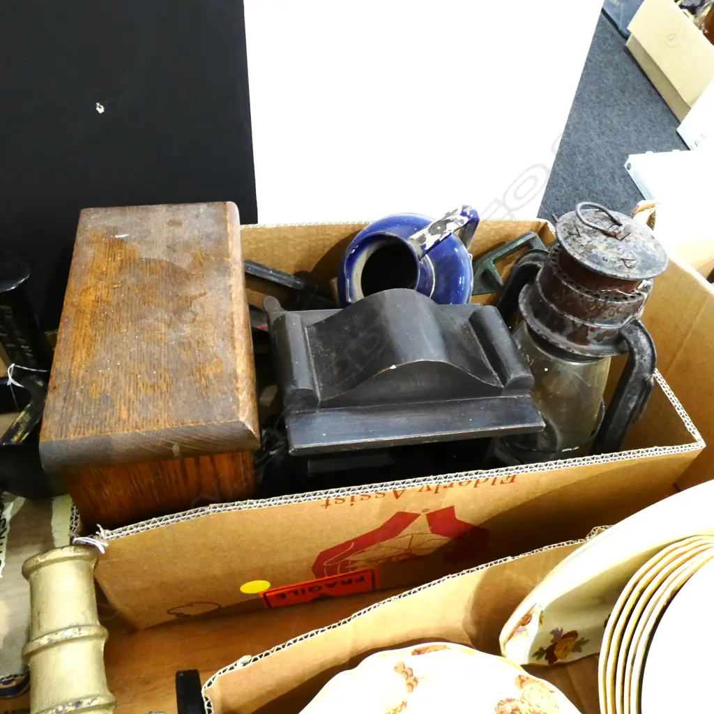 BOX LOT CLOCKS, ASST. VINTAGE TOOLS ETC Image 1++