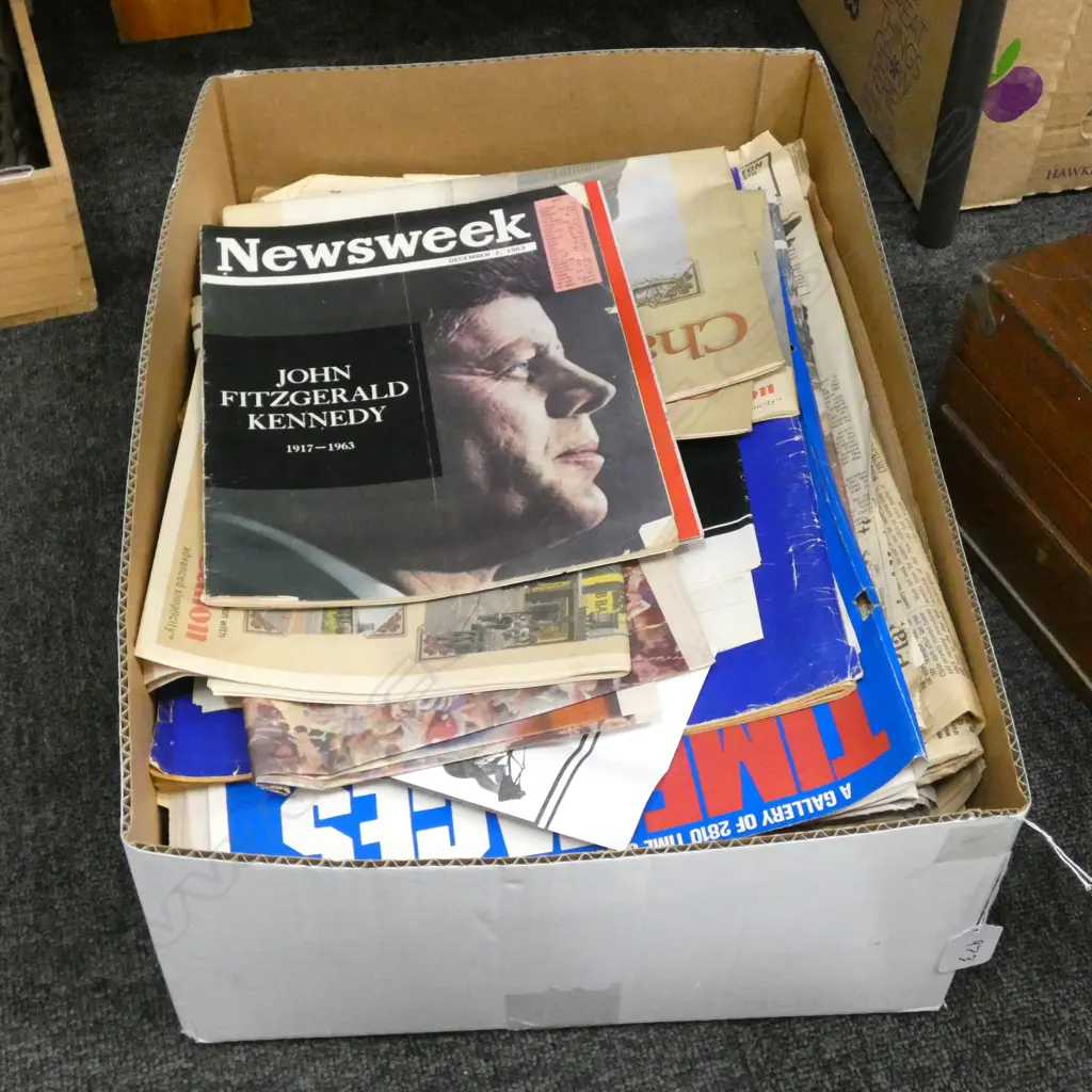 BOX LOT ASST. NEWSPAPER AND MAGAZINES RELATING TO DIANA, OBAMA ETC Image 1++