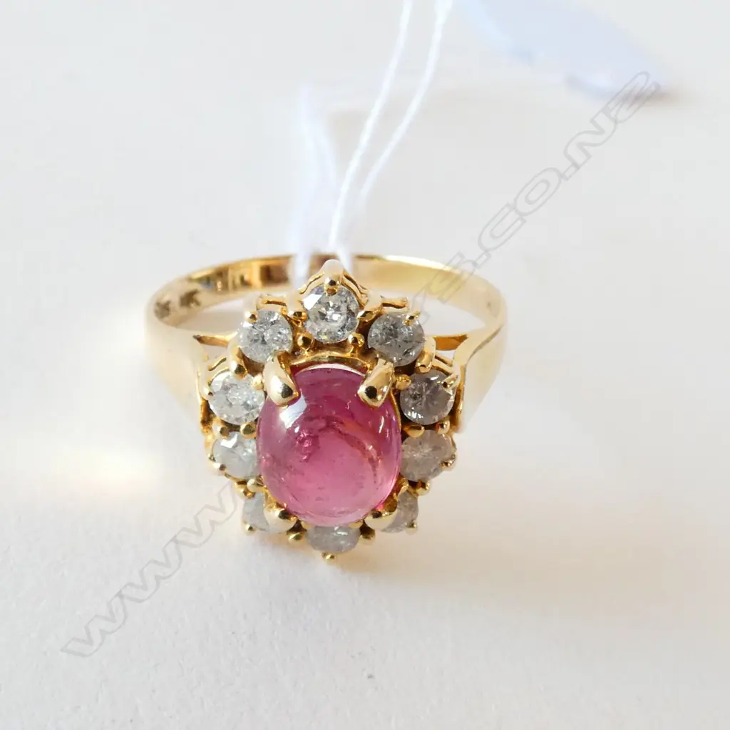 14CT GOLD DIAMOND AND PINK STONE RING Image 1++