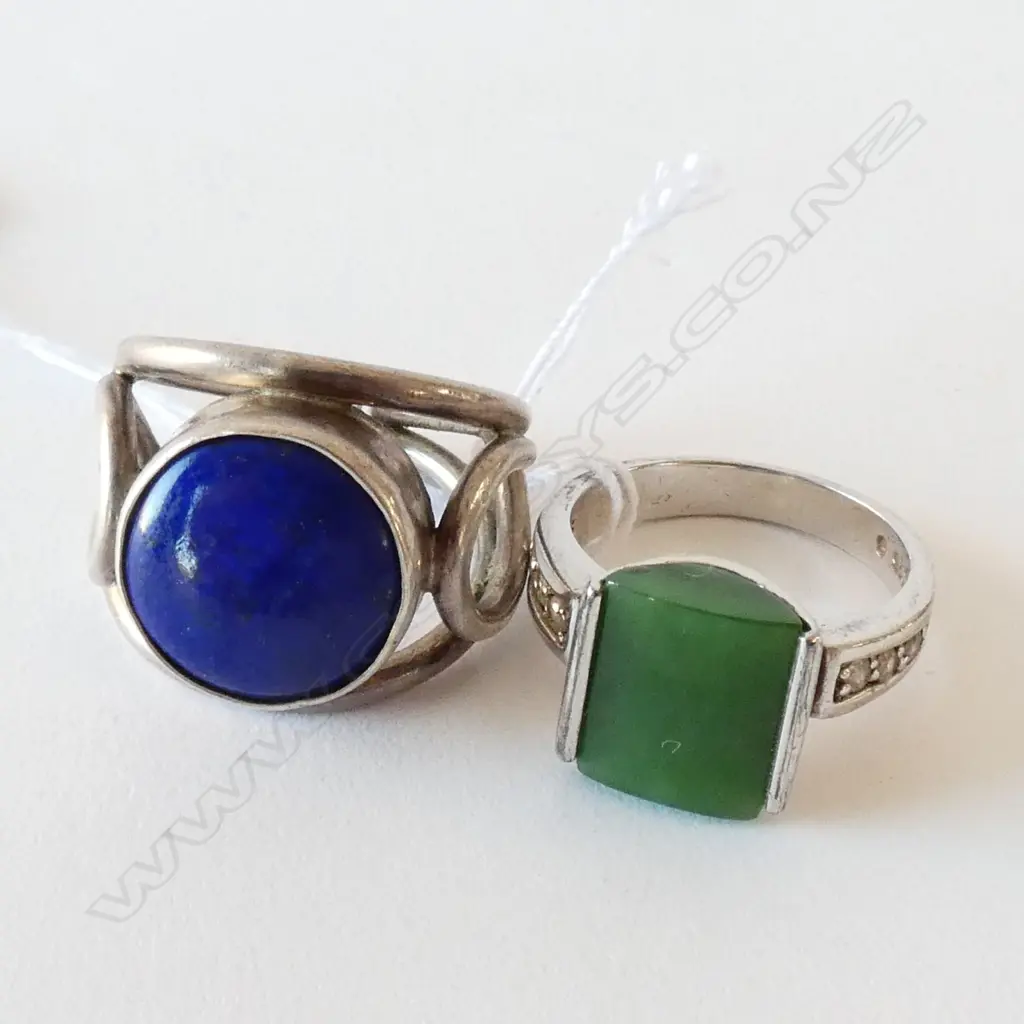 NZ MADE SILVER AND POUNAMU RING PLUS A SILVER AND LAPIS RING Image 1++