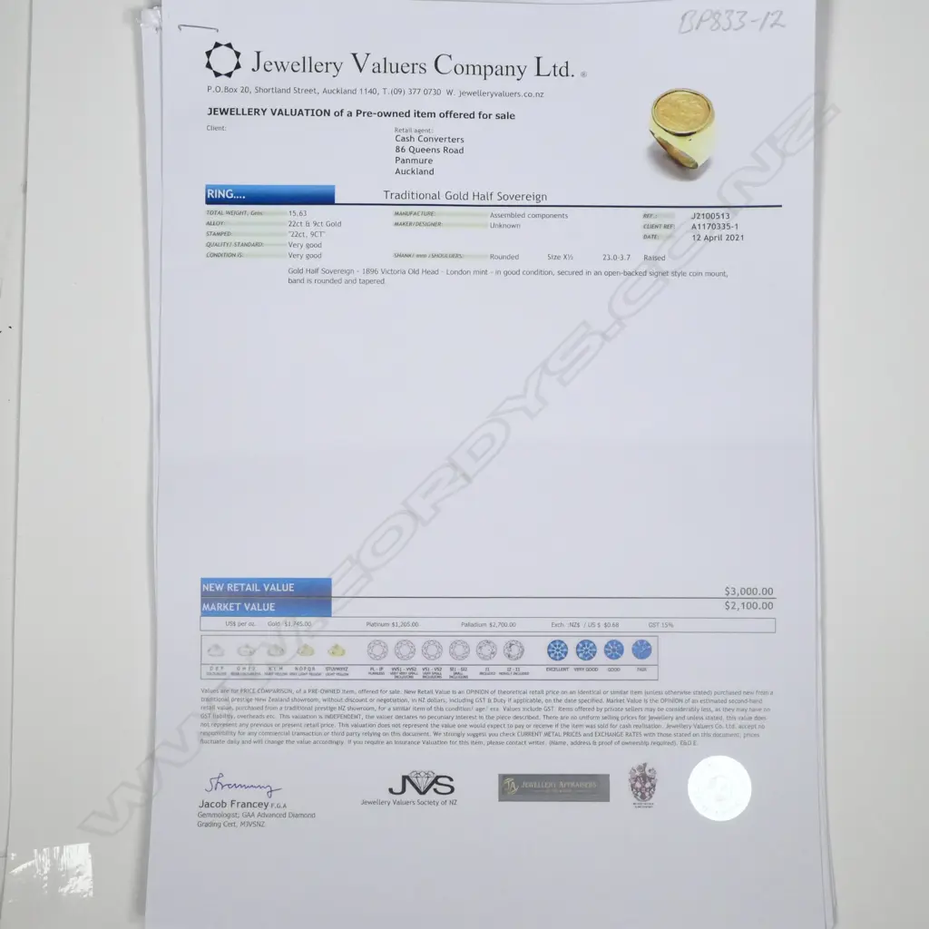 22CT & 9CT HALF SOVEREIGN RING INS.VAL.$3000 Image 1++