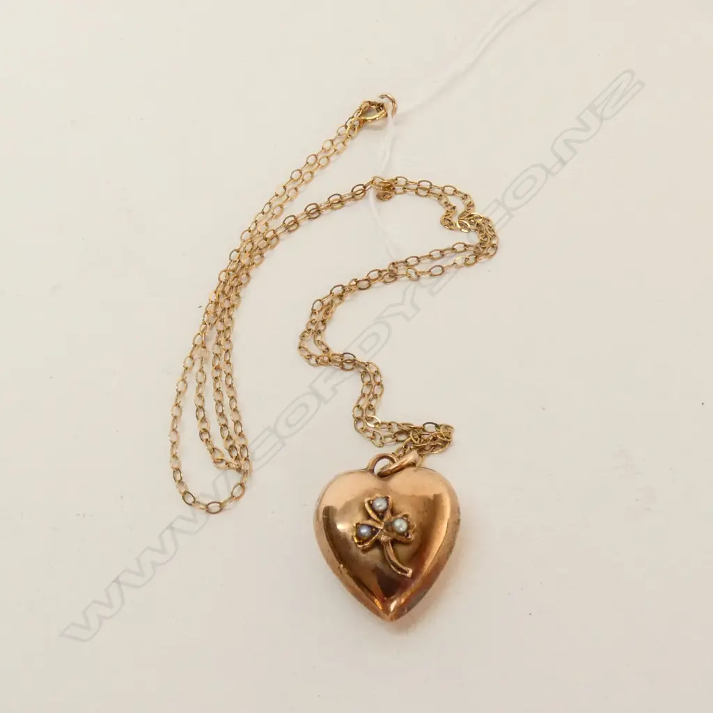 9CT ROSE GOLD SEED PEARL HEART PENDANT ON FINE 9CT CHAIN 2.5 GRAMS L. 500MM Image 1++