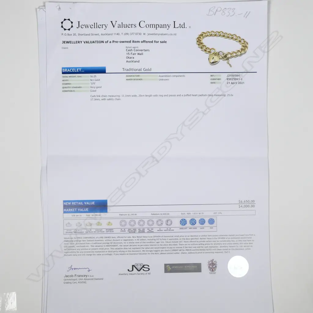 9CT Y/GOLD CURB LINK BRACELET INS VAL.$6650K Image 1++