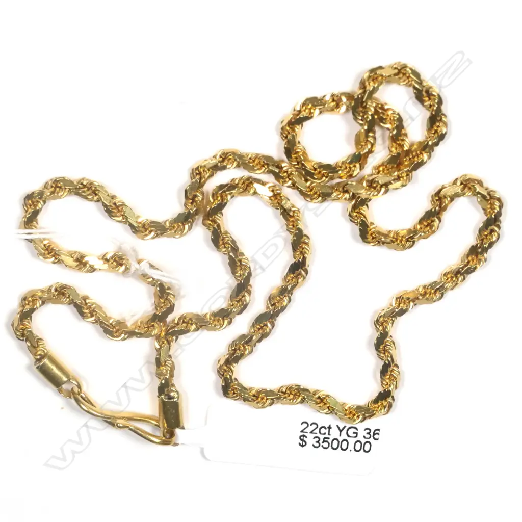 22CT Y/GOLD ROPE LINK NECKLACE INS.VAL. $5400 Image 1++