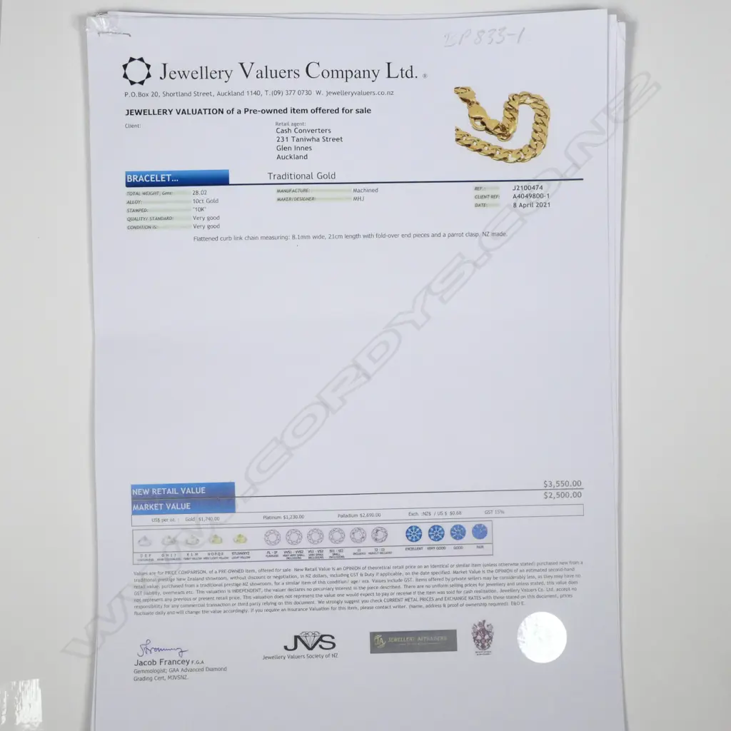 10ct Y/GOLD CURB BRACELET INS.VAL.$3550 Image 1++