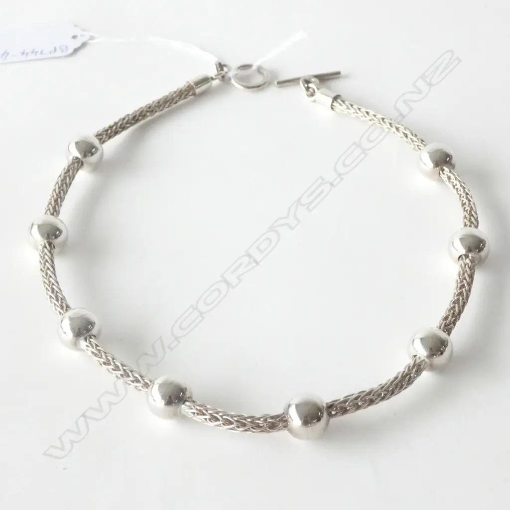 SILVER NECKLACE - PLAITED CHAIN AND BALLS Image 1++