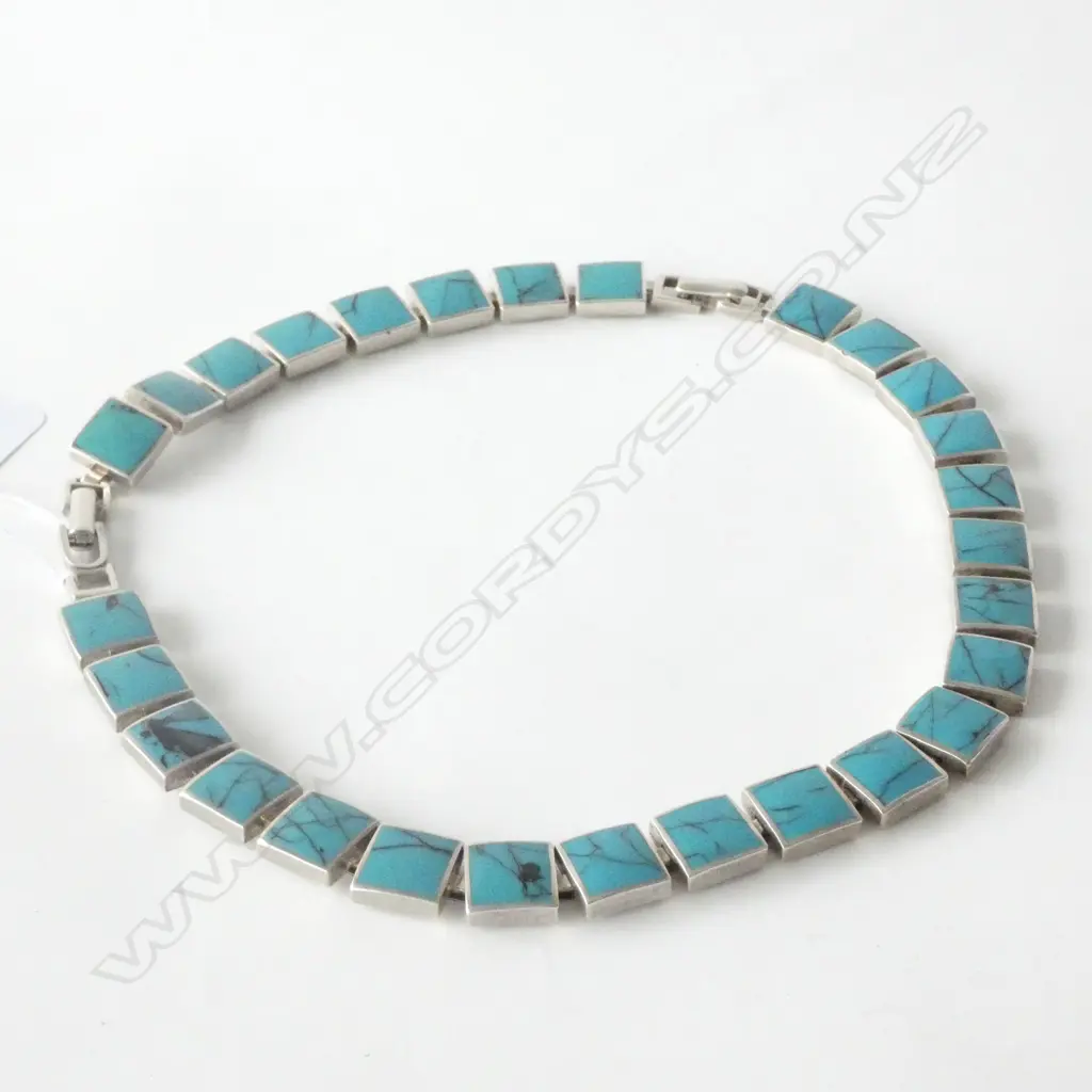 925 SILVER & FAUX TURQUOISE NECKLACE Image 1++
