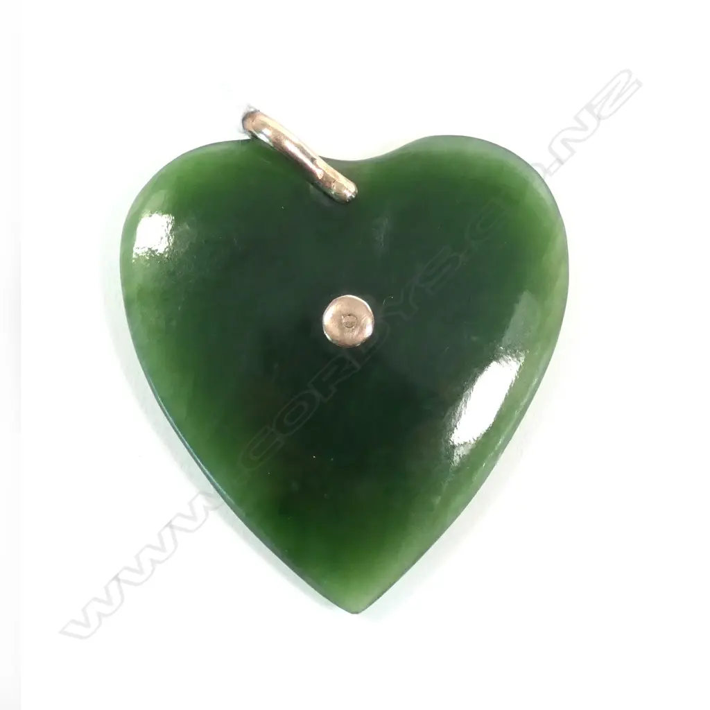 COLONIAL POUNAMU & 9CT ROSE GOLD HEART PENDANT Image 1++