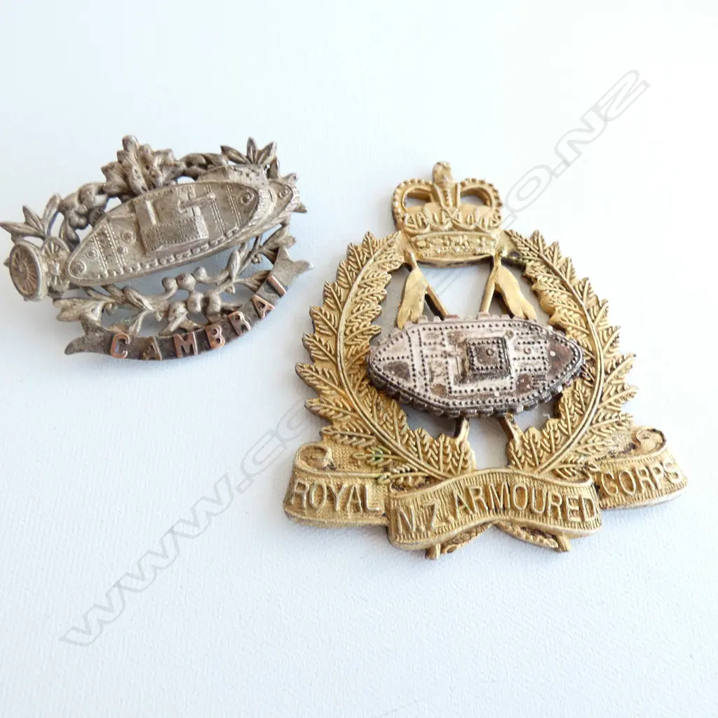 2 WWI TANK BADGES; FRENCH & NZ Image 1++