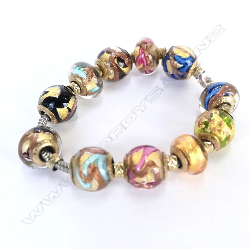 'MADE IN MURANO' SILVER AND 9CT GOLD GLASS BEAD BRACELET Image 1++