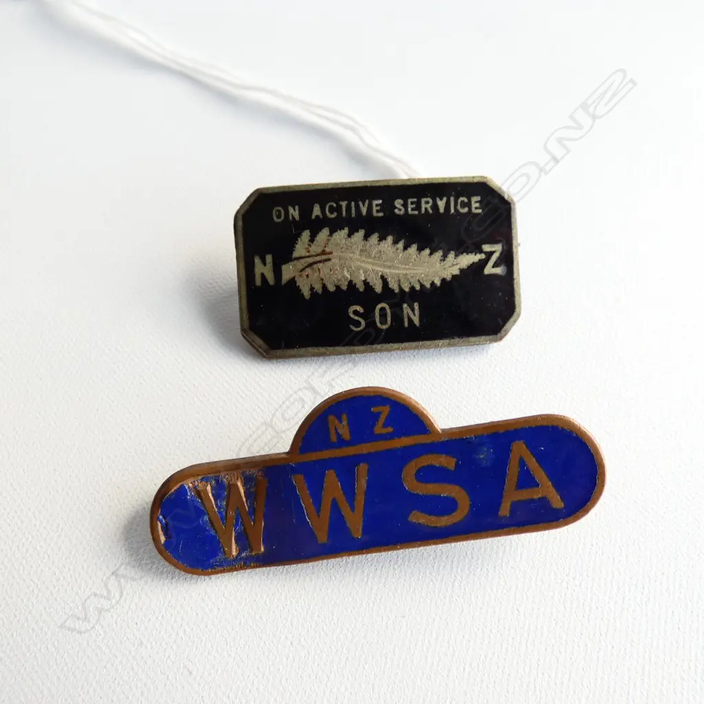 2 PINS; 'ON ACTIVE SERVICE NZ SON' & 'NZ WWSA' Image 1++