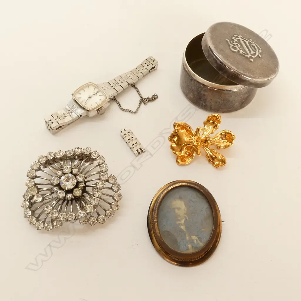 COLLECTION COSTUME PCES; CHRISTIAN DIOR BOX, BROOCH, 24CT PLATED ORCHID ETC Image 1++