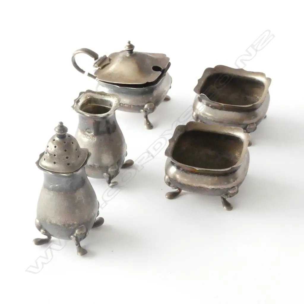 5 STG SILVER CONDIMENTS B'HAM 1928 X GRAMS TOTAL Image 1++