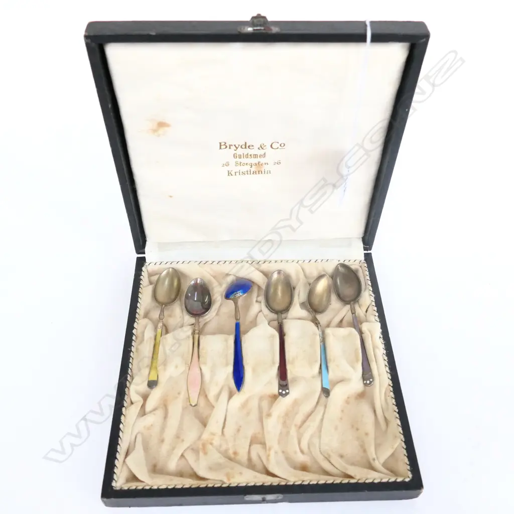 ENAMEL & SILVER 6 COFFEE SPPONS, SOME LOSSES Image 1++