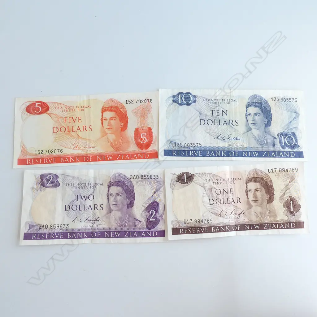4 NZ NOTES; $10, $5, $2, $1 Image 1++