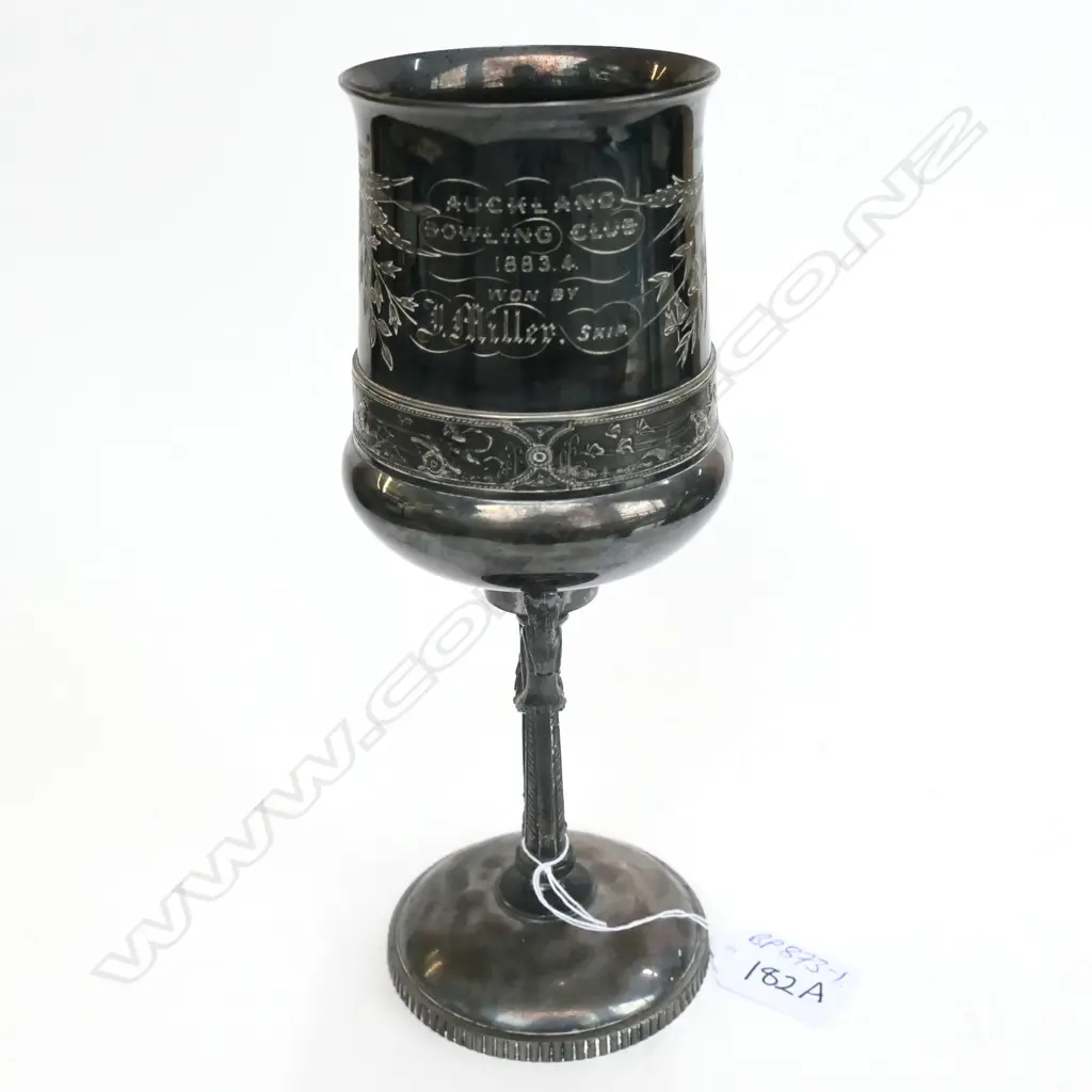AUCKLAND BOWLING CLUB 1883 S/PLATE TROPHY CUP H.215mm Image 1++