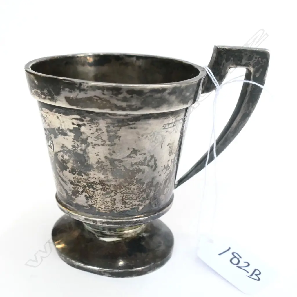 SILVER CHRISTENING MUG 78gms worn English hallmarks Image 1++