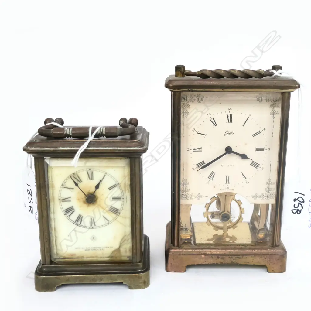 AMERICAN BRASS CASED CARRIAGE CLOCK, H.95mm + 1 OTHER Image 1++