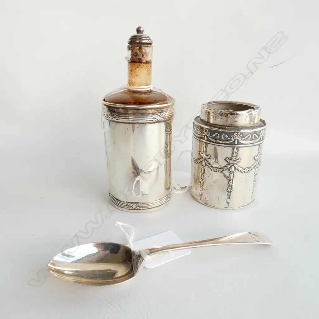 STG SILVER SMELLING SALTS LID MISSING & PERFUME BOTTLE BOTH B'HAM 1909 + TSP SHEF. 1907 Image 1++