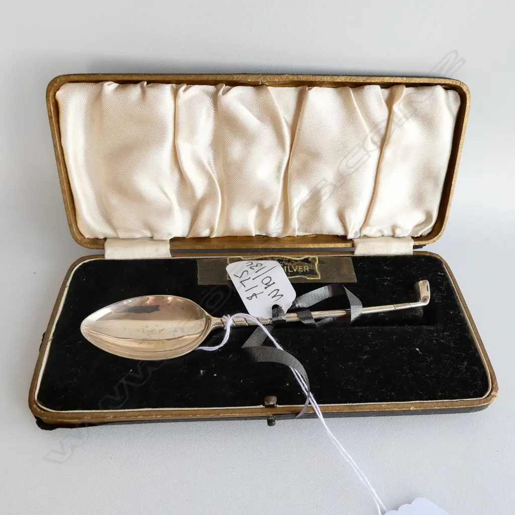 CASED STG SILVER GOLFING SPOON SHEFFIELD C1950 Image 1++