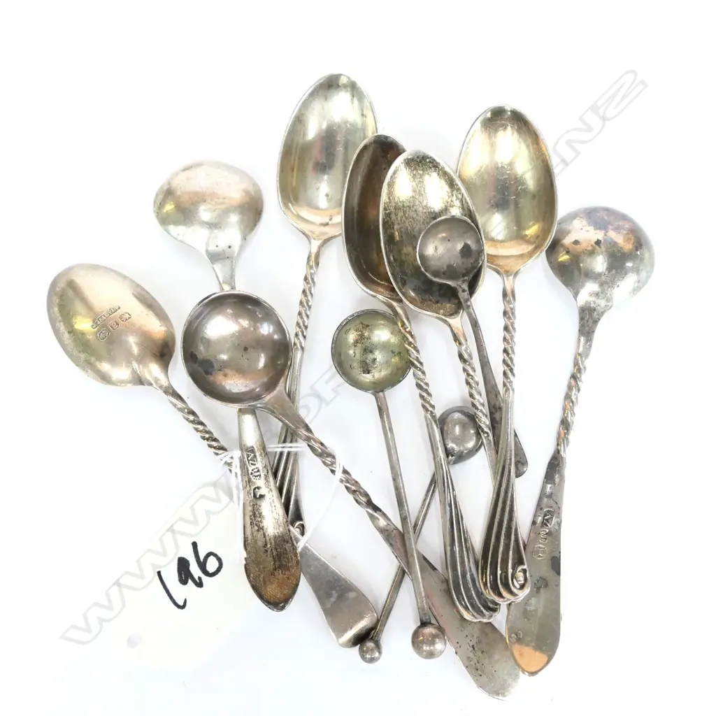 6 STG SILVER TEASPOONS + TONGS Image 1++