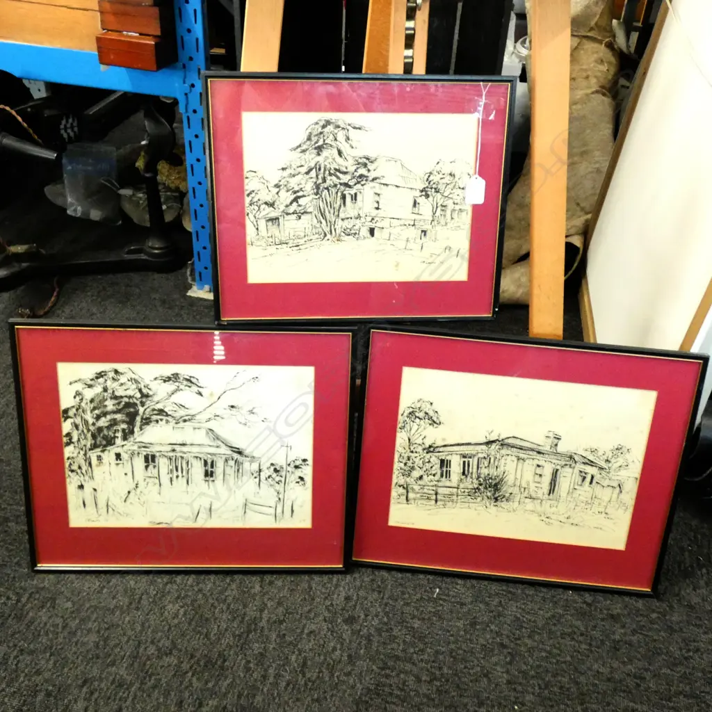 3 INK SKETCHES, OLD BUILDINGS BY C.B. LAWRIE Image 1++
