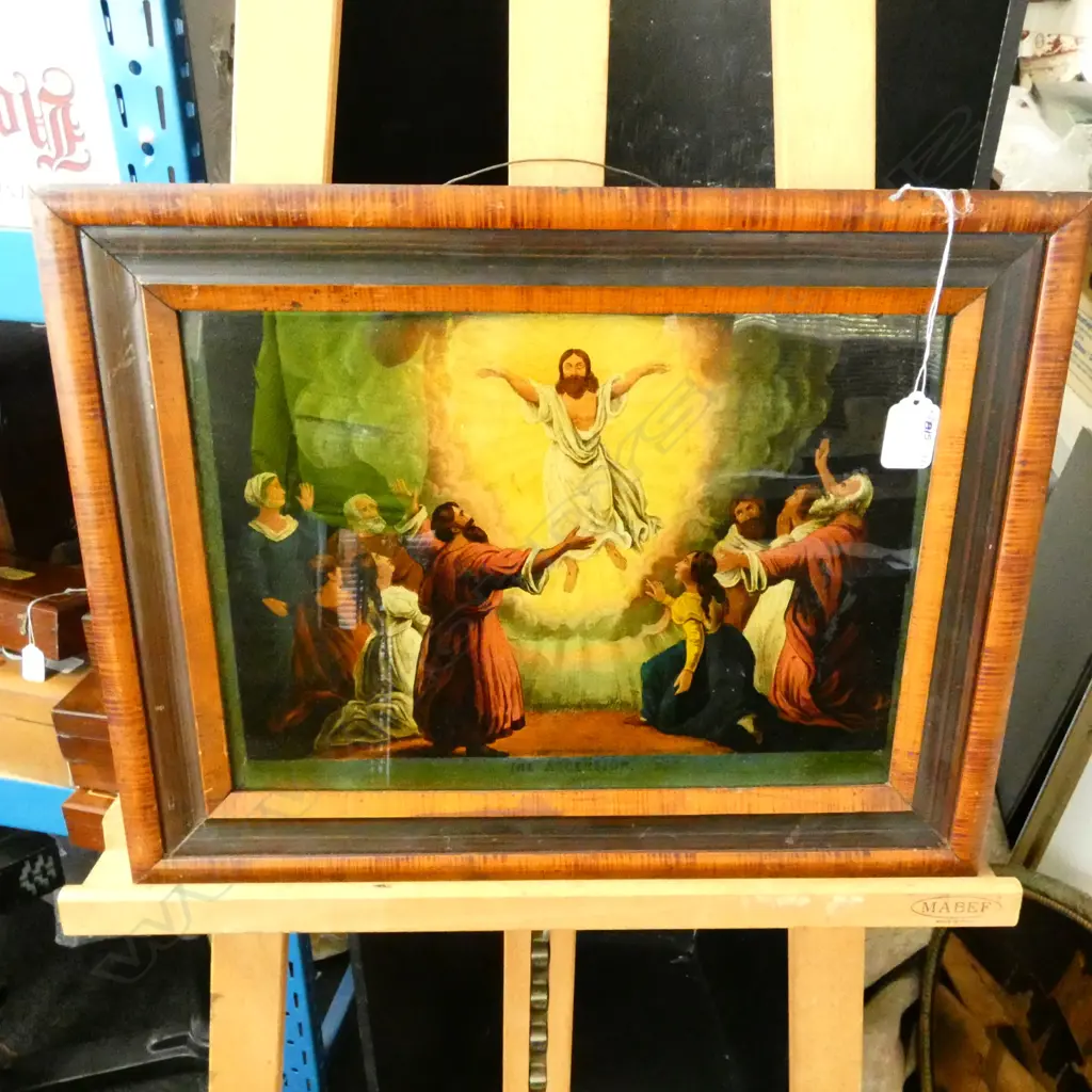 REVERSE GLASS MEZZOTINTS "THE ASCENSION OF JESUS" BY JAMES BATTEMAN FRAMED Image 1++