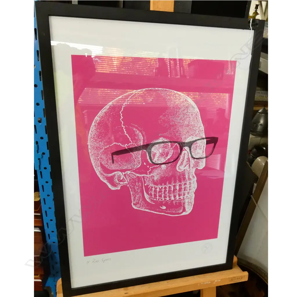 SKULL ON PINK . X RAY SPECS - PENCIL AND HAMMER EDITION , FRAMED Image 1++