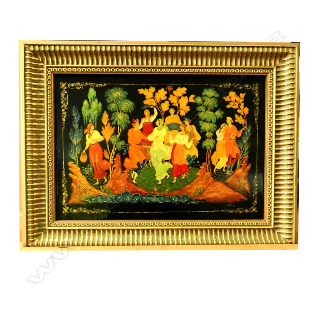 RUSSIAN PALEKH LACQUER MINATURE 'TALE OF THE VOLGA RIVER' PAINTED BY OLGA VOST 2002. 150 x 220mm (IMAGE) Image 1++