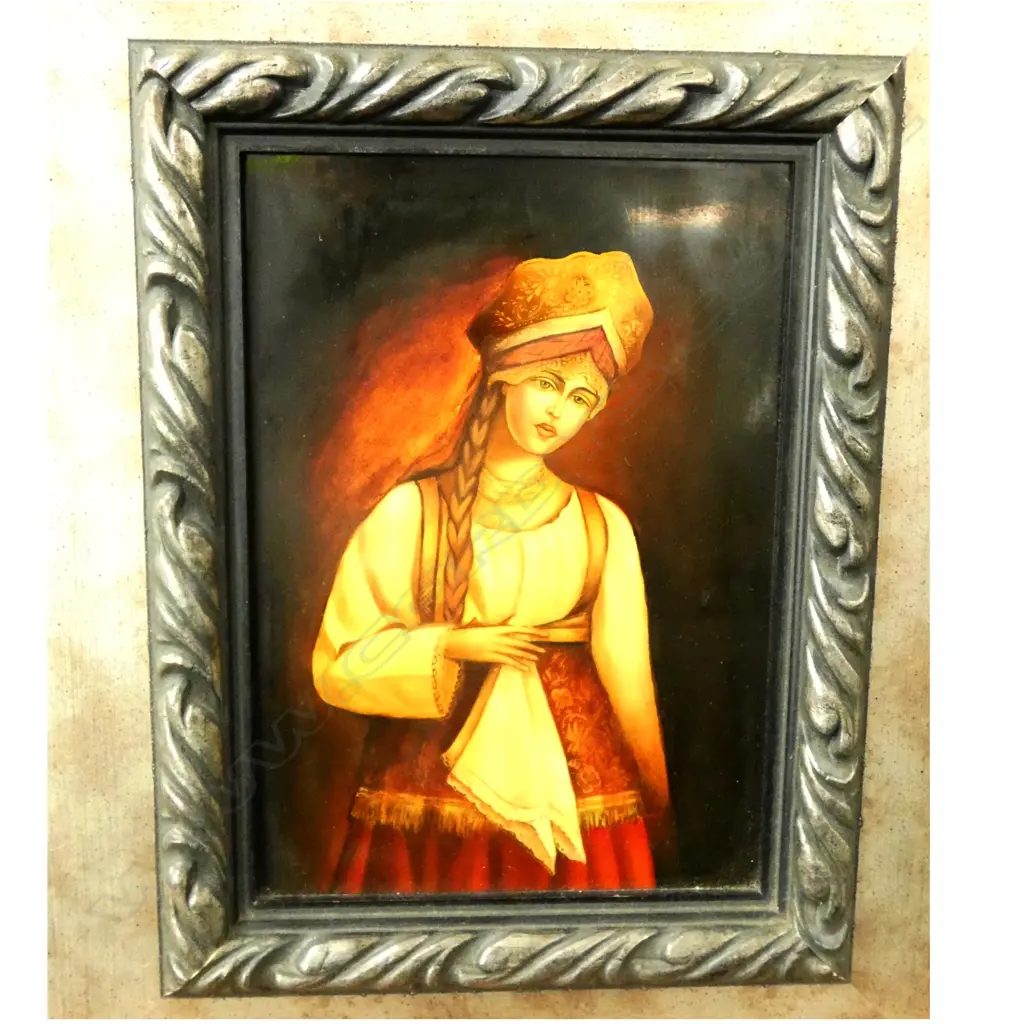 UNSIGNED RUSSIAN  PALEKH LACQUER MINATURE PAINTING LADY WITH HANDKERCHIEF Image 1++