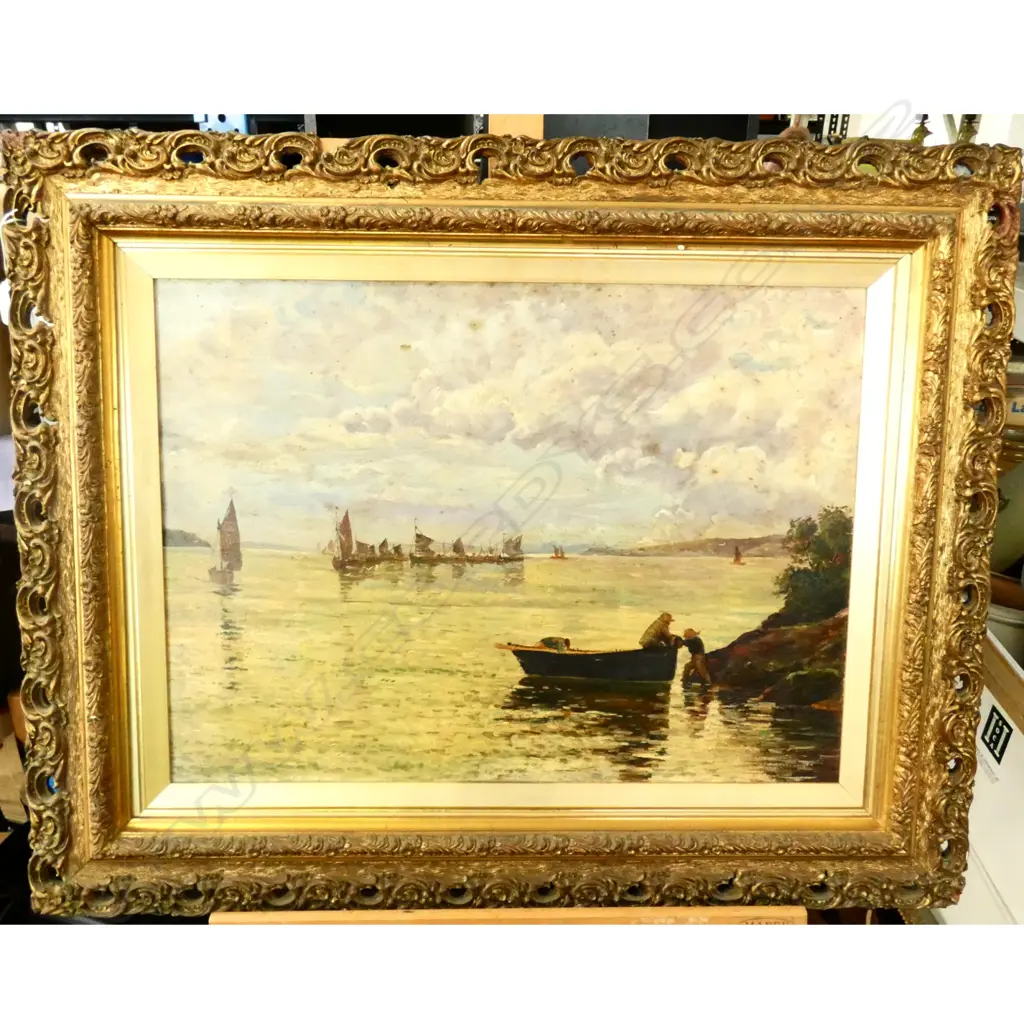 ARTIST UNKNOWN, ENGLISH 19thC OIL ON BOARD, COASTAL SCENE Image 1++