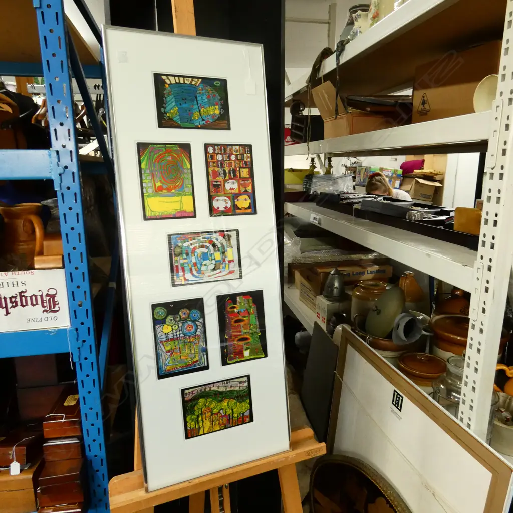 7 HUNDERTWASSER CARDS w METALIC FOIL IN SINGLE FRAME Image 1++
