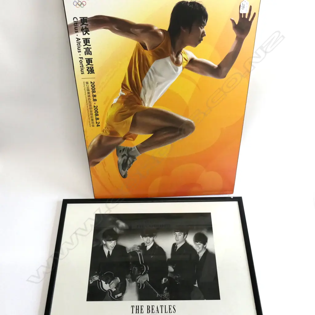 BEIJING 2008 POSTER + BEATLES PRINT 730 X 525MM Image 1++