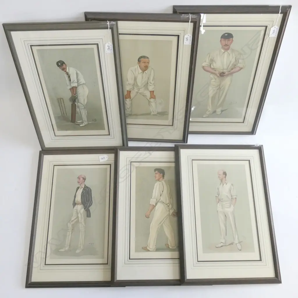 SET OF 6 CRICKET LITHOGRAPHS BY SPY, STUFF & C.G. 510 X 355MM FRAME Image 1++