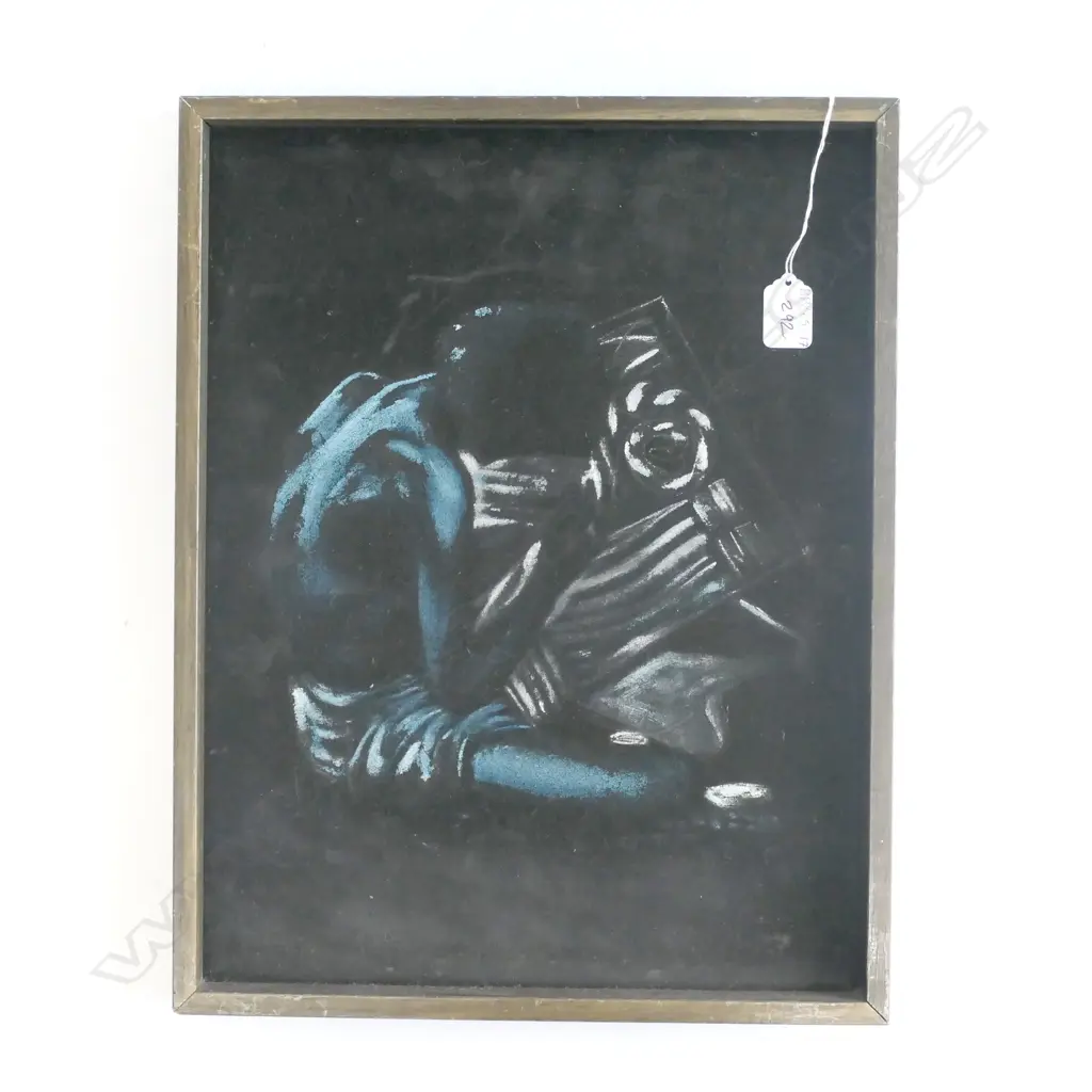 A VINTAGE AUSTRALIAN VELVET OIL OF AN ABORIGINAL ARTIST 450MM Image 1++