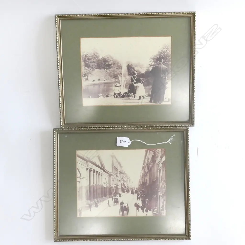 A PAIR OF ANTIQUE NEW ZEALAND PHOTOGRAPHS QUEEN STREET AND AN UNKNOWN LAKE OR RIVER EACH  350MM L Image 1++