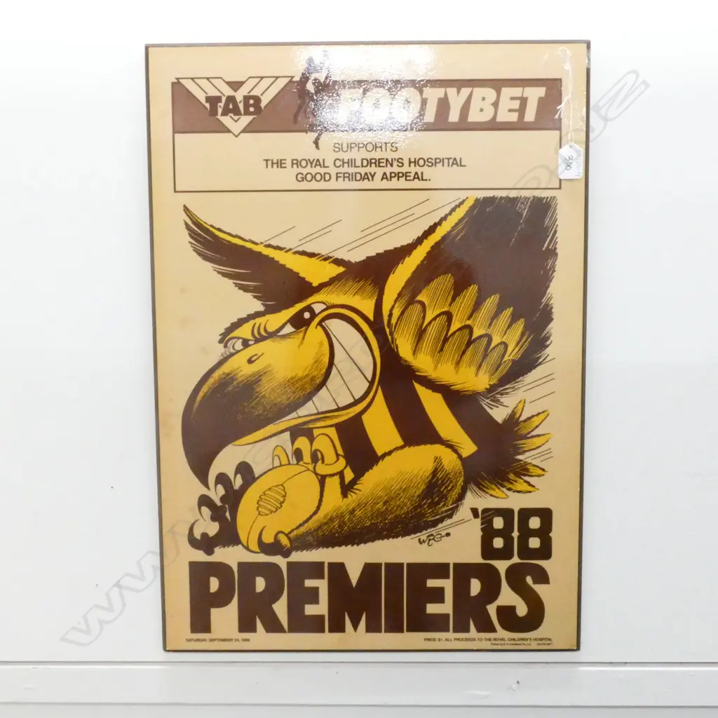 ORIGINAL 1988 HAWTHORN HAWKS TAB FOOTYBET ADVERTISING POSTER 645MM Image 1++